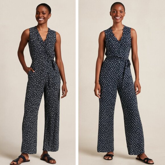 J. Crew Point Sur Sparkle Indigo Floral Jumpsuit Belted Bohemian Coastal Preppy - Picture 10 of 10